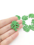 10 x Green Wooden Monstera Leaf Pendants, 30x25mm (3695)