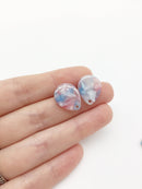 1 pair x Resin Teardrop Earring Studs, Pink and Blue Marble Effect Geometric Earring Posts